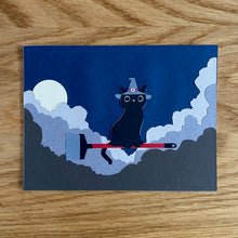 Load image into Gallery viewer, Cat Witch Card (Updated Clouds)