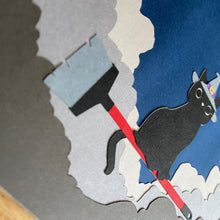 Load image into Gallery viewer, Cat Witch Card (Updated Clouds)