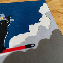 Load image into Gallery viewer, Cat Witch Card (Updated Clouds)