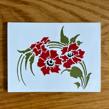 Load image into Gallery viewer, White card with red flowers and green leaves made from cut-paper