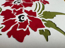Load image into Gallery viewer, alternate angle of white card with red flowers and green leaves made from cut-paper